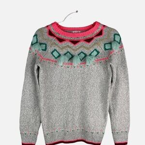 Cat & Jack Fair Isle Tassel Sweater Gray Gold